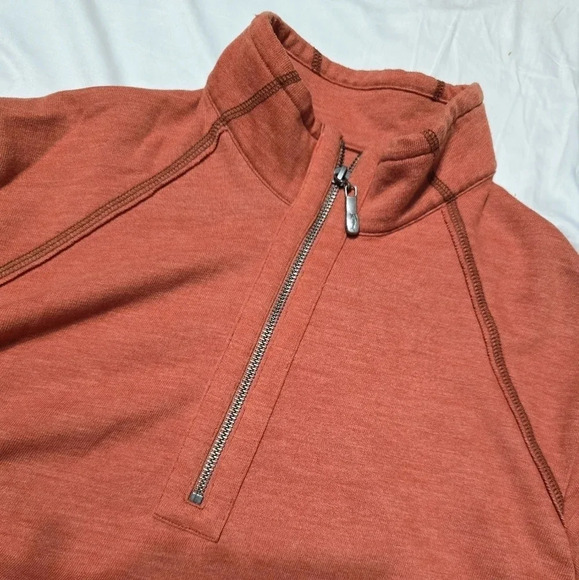 Tommy Bahama Knit 1/4 Zip Pullover in Dusky Orange, Exposed Stitching, EUC! - Picture 4 of 9